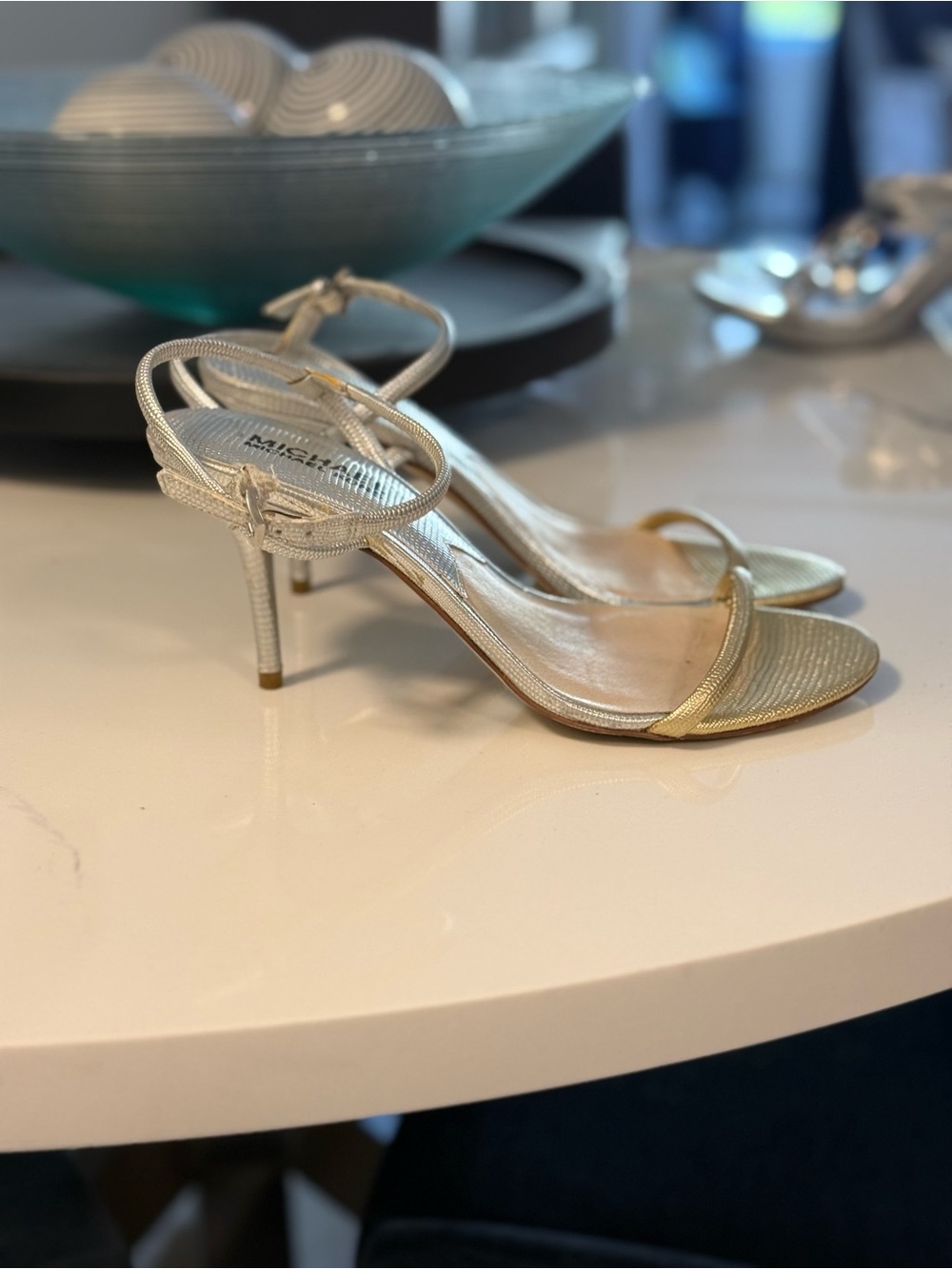 Michael Kors Metallic Strappy Stiletto Sandals - Silver & Gold